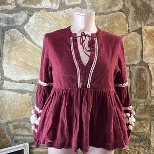 Anthropologie Vineet Bahl Nisha Boho Pom Pom Peasant Top